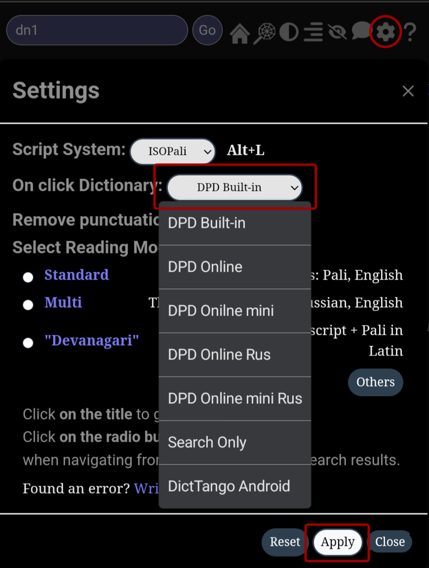 Dictionary Settings